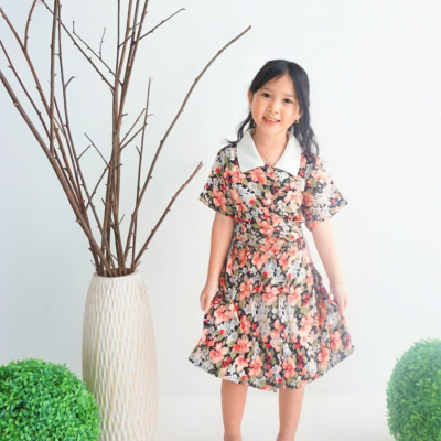 dress flower remple buttom bloom (160308) dress anak perempuan (only 4 pcs)